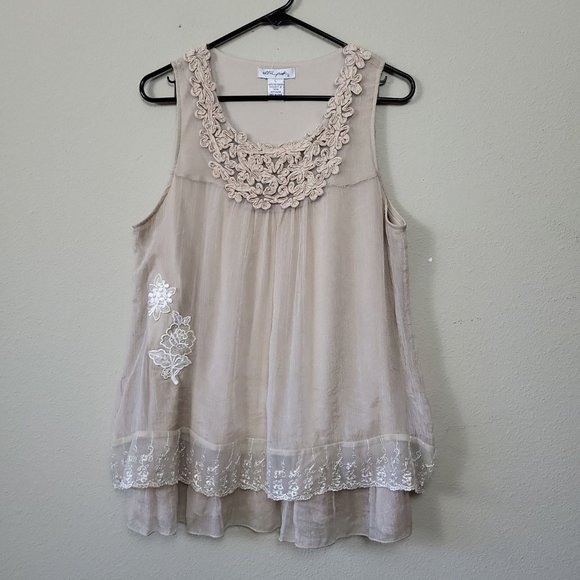 Ultra Pink Tops - Ultra‎ Pink Women's Size L Layered Tank Ivory Cream Lace And Embroidery Applique